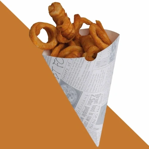 Grease-resistant paper cones for fries, snacks, and fast food