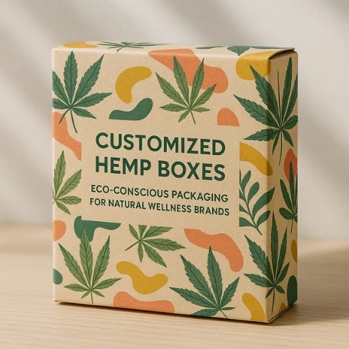 Hemp packaging with logo and custom printing for retail display and marketing