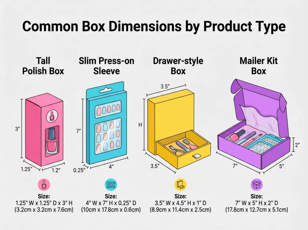 Common Nail Packaging Box Dimensions by Product Type