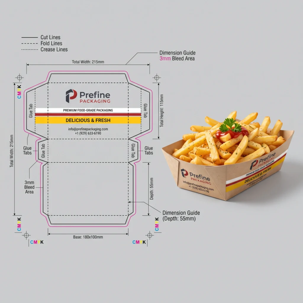 Dieline + Mockup Food Boat (For Custom Designs)